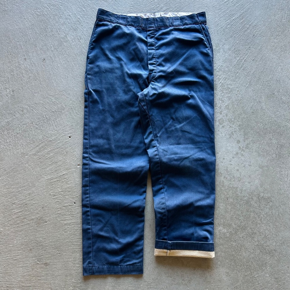 Vintage 90s Dickies Fleece Lined Pants Mens 40x32 Navy Blue Heavyweight Chino